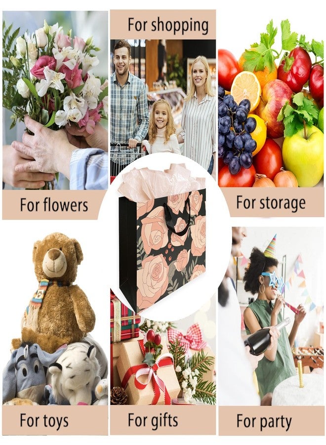 AMROSE Large 13’’ Rose Gift Bags with Card and Tissue Paper, Recyclable Paper Gift Bag for Birthdays, Mother's Day, Wedding, Engagement, Valentine's Day, Parties and more, Black - Image 5